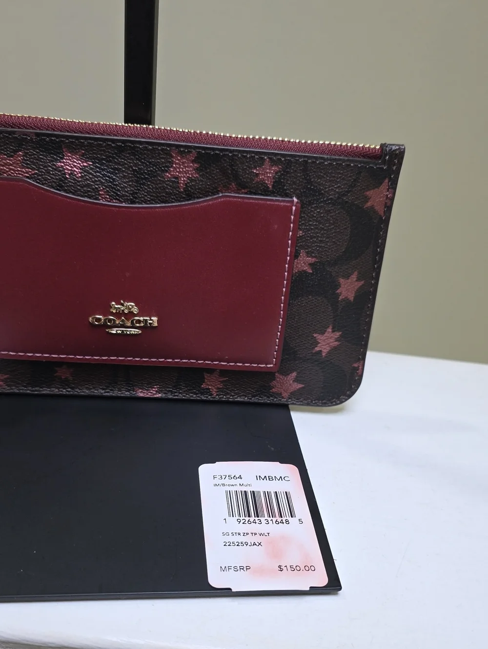 COACH F37564 Zip Top Wallet In Signature Canvas With Pop Star Print NWT